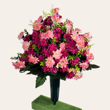 Load image into Gallery viewer, This memorial decoration has beauty pink mini mum grave flowers for cemetery. It is 360-degree funeral flowers.