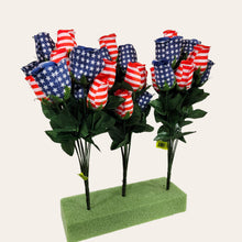 Load image into Gallery viewer, This is a Lot of 3-- 17", 11 bloom Stars and Stripes Patriotic Silk Rosebud Bushes that makes a great floral craft supply!!