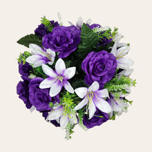 Load image into Gallery viewer, Purple Rose and White Lily Cemetery Cone (360 Degrees)