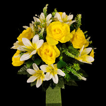 Load image into Gallery viewer, Yellow Rose and White Lily Cemetery Cone (360 Degrees)