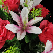 Load image into Gallery viewer, Pink Rose and White Lily Cemetery Hanging Basket