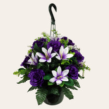 Load image into Gallery viewer, Purple Rose and White Lily Cemetery Hanging Basket
