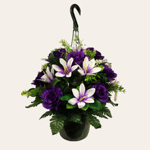 Load image into Gallery viewer, Purple Rose and White Lily Cemetery Hanging Basket