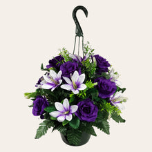 Load image into Gallery viewer, Purple Rose and White Lily Cemetery Hanging Basket