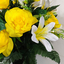 Load image into Gallery viewer, Yellow Rose and White Lily Cemetery Hanging Basket