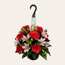 Load image into Gallery viewer, Pink Rose and White Lily Cemetery Hanging Basket