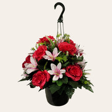 Load image into Gallery viewer, Pink Rose and White Lily Cemetery Hanging Basket