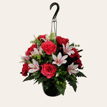 Load image into Gallery viewer, Pink Rose and White Lily Cemetery Hanging Basket