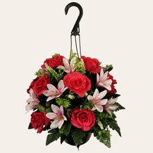 Load image into Gallery viewer, Pink Rose and White Lily Cemetery Hanging Basket