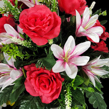Load image into Gallery viewer, Pink Rose and White Lily Cemetery Hanging Basket