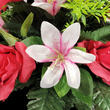 Load image into Gallery viewer, Pink Rose and White Lily Cemetery Hanging Basket