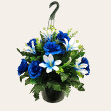 Load image into Gallery viewer, Blue Rose and White Lily Cemetery Hanging Basket