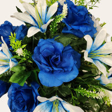 Load image into Gallery viewer, Blue Rose and White Lily Cemetery Hanging Basket