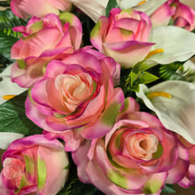 Load image into Gallery viewer, Elegant Large Beauty Pink Rose & White Calla Lily Memorial Cone Decoration