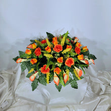 Load image into Gallery viewer, Orange Rose and Calla Lily Headstone Saddle Memorial Decoration