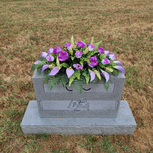 Load image into Gallery viewer, Lavendar Rose and Calla Lily Headstone Saddle Memorial Decoration