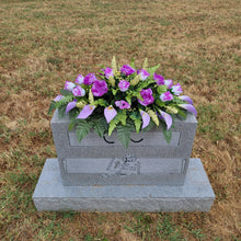 Load image into Gallery viewer, Lavendar Rose and Calla Lily Headstone Saddle Memorial Decoration