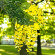 Load image into Gallery viewer, Yellow Hanging Wisteria Artificial Flowers for memorial, bridal, craft supply, home decor, and more.