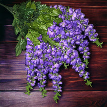 Load image into Gallery viewer, Purple Hanging Wisteria Artificial Flowers for memorial, bridal, craft supply, home decor, and more.