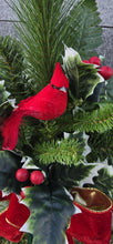 Load image into Gallery viewer, Christmas cemetery vase memorial decoration with berries, holly, and pine.