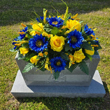 Load image into Gallery viewer, Yellow & Blue Headstone Saddle Memorial Decoration