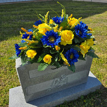 Load image into Gallery viewer, Yellow & Blue Headstone Saddle Memorial Decoration