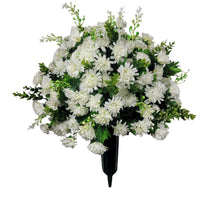 Load image into Gallery viewer, This cemetery cone has grave flowers including cream mini mums. It is perfect for a funeral or cemetery decoration.