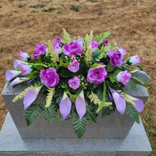 Load image into Gallery viewer, Lavendar Rose and Calla Lily Headstone Saddle Memorial Decoration