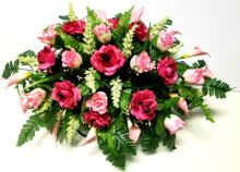 Load image into Gallery viewer, Beauty Pink Rose &amp; Calla Lily Memorial Decoration set: includes 1 headstone saddle &amp; 2 cemetery cones
