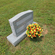 Load image into Gallery viewer, This jumbo cemetery cone has grave flowers including orange and yellow mini mums. It is perfect for a funeral or cemetery decoration.
