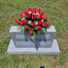 Load image into Gallery viewer, Red Open Rose Baby Saddle With Gypso  - Cemetary Flowers for Headstone - Gravesite Floral Arrangement
