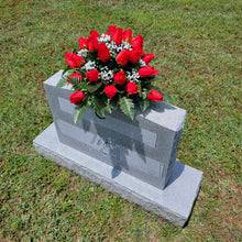 Load image into Gallery viewer, Red Open Rose Baby Saddle With Gypso  - Cemetary Flowers for Headstone - Gravesite Floral Arrangement
