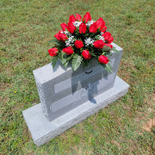 Load image into Gallery viewer, Red Open Rose Baby Saddle With Gypso  - Cemetary Flowers for Headstone - Gravesite Floral Arrangement

