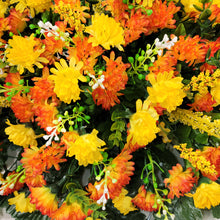 Load image into Gallery viewer, This Large Headstone Saddle has grave flowers including Orange Mix Mini-Mums. It is a funeral or memorial decoration.
