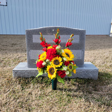 Load image into Gallery viewer, A 360 degree Sunflower memorial decoration grave flowers with faux floral silk geranium flowers for cemetery
