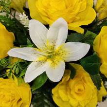 Load image into Gallery viewer, Yellow Rose and White Lily Cemetery Hanging Basket
