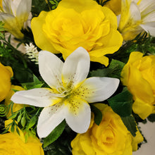 Load image into Gallery viewer, Yellow Rose and White Lily Cemetery Hanging Basket
