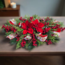 Load image into Gallery viewer, Christmas arrangement with poinsettias &amp; berries is a winter front door swag or holiday centerpiece for table or mantle Christmas Decor
