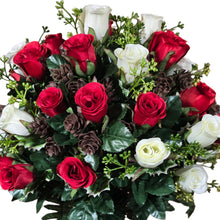 Load image into Gallery viewer, 360 Red &amp; Cream Rosebud Cemetery Cone Winter Memorial Decoration
