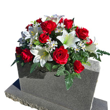 Load image into Gallery viewer, Elegant Red Rose and White Lily Headstone Saddle Memorial Decoration
