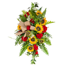 Load image into Gallery viewer, Sunflower Geranium Front Door Swag, Handmade Floral Teardrop
