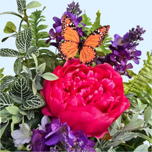 Load image into Gallery viewer, Pink Peony &amp; Purple Lilac Spring Front Door Swag with Butterflies, Handmade Faux Floral Teardrop
