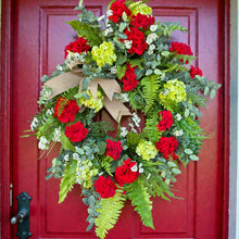 Load image into Gallery viewer, Geranium Hydrangea Wreath, Elegant Summer Door Decor
