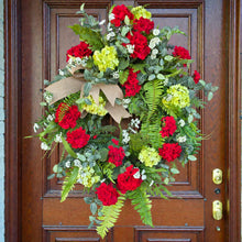 Load image into Gallery viewer, Geranium Hydrangea Wreath, Elegant Summer Door Decor
