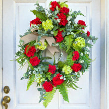 Load image into Gallery viewer, Geranium Hydrangea Wreath, Elegant Summer Door Decor
