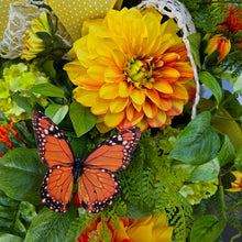 Load image into Gallery viewer, Dahlia Front Door Wreath Swag with Butterflies for Spring or Summer Porch Decor
