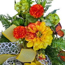 Load image into Gallery viewer, Dahlia Front Door Wreath Swag with Butterflies for Spring or Summer Porch Decor
