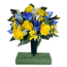 Load image into Gallery viewer, Blue and Yellow Rose and Calla Lily Cemetery Cone Memorial Decoration
