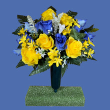 Load image into Gallery viewer, Blue and Yellow Rose and Calla Lily Cemetery Cone Memorial Decoration
