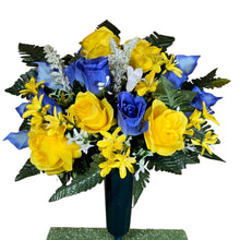 Load image into Gallery viewer, Blue and Yellow Rose and Calla Lily Cemetery Cone Memorial Decoration
